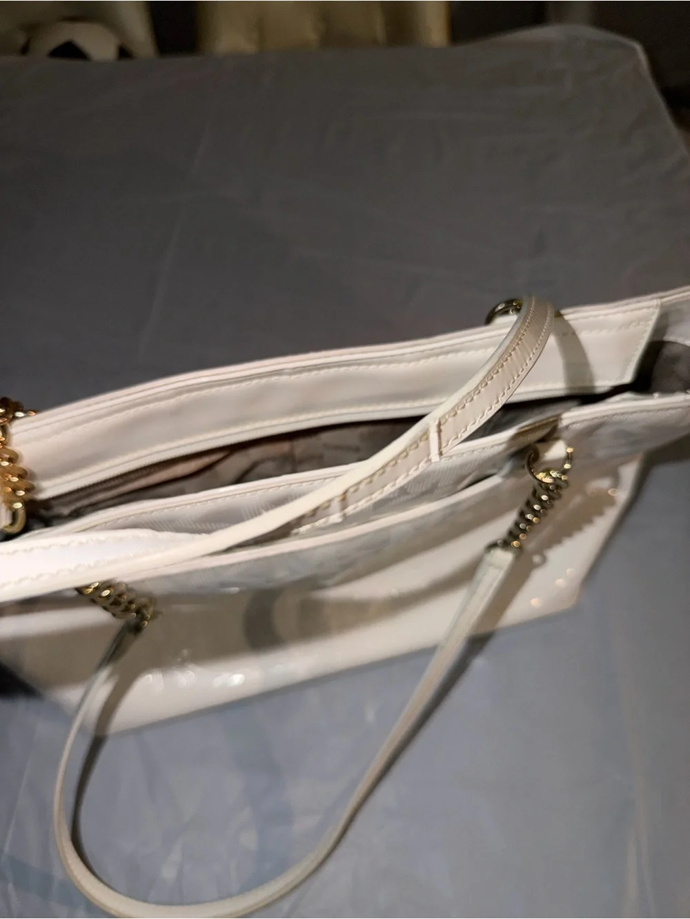 Michael Kors White Tote with Gold Chain Accents - Picture 6 of 6